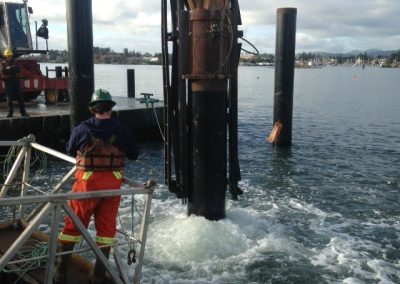 Bubble curtain around a pile during in-water pile driving