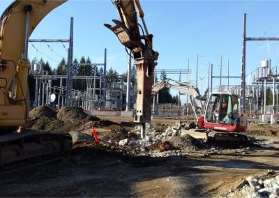 Excavators at a substation construction site