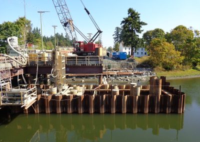 Cofferdam and crane at the Craigflower Bridge
